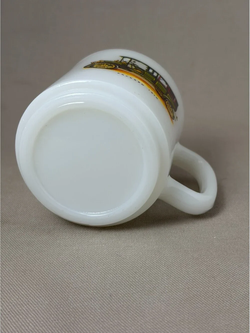 Vintage Milk Glass Stacking Coffee Mug Packard 1910 Antique Car Tea Cup